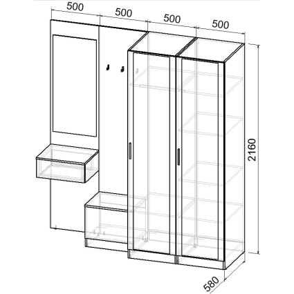 Набор мебели для прихожей "Марсель-161" МР 01-161 В2160 Ш2000 Г580 (ЛДСП Белый премиум) Набор мебели для прихожей "Марсель-161" МР 01-161 В2160 Ш2000 Г580 (ЛДСП Белый премиум)
